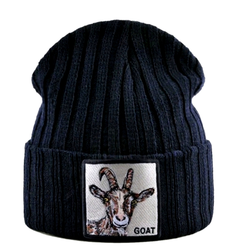Mountain Goat Embroidery Patch Knitted Beanie Hat